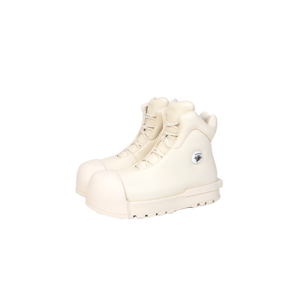 R/F White Architectural Round-Toe Combat Boots